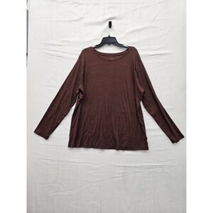 A New Day Womens 2X Dark Brown Ribbed Long Sleeve T-Shirt Cotton Modal Blend